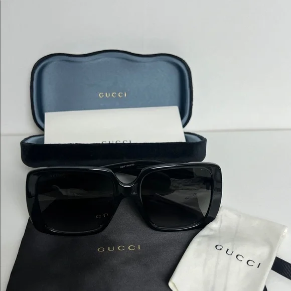 New Gucci Elegant Black Sunglasses Square-frame Double G sunglasses in black acetate | GUCCI® US main image 2